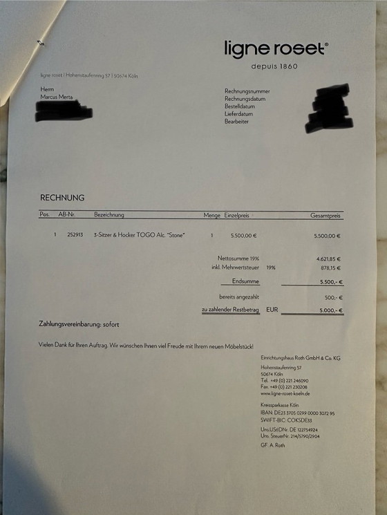 Image 1 of Original Togo alcantara stone grey - 3 years old including invoice