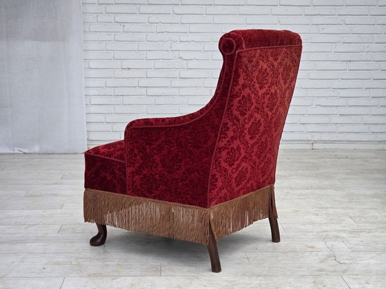 Anni '50, Poltrona vintage danese, velluto per mobili, legno di quercia., Poltrone, Rosso, Scandinavian (foto 8 di 15)