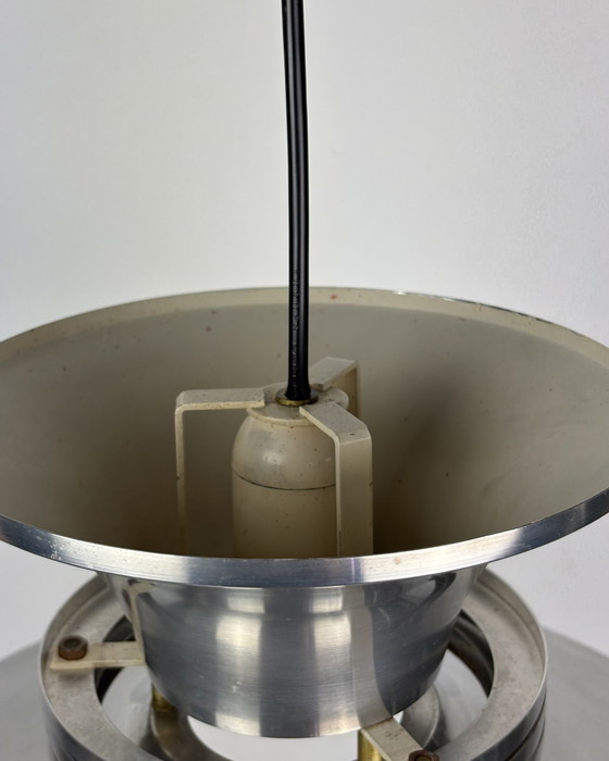 Image 1 of Danish Space Age UFO Brushed Aluminum Pendant Lamp Sputnik design Mid Century Modern 70s Industrial Minimalist 1970s Denmark