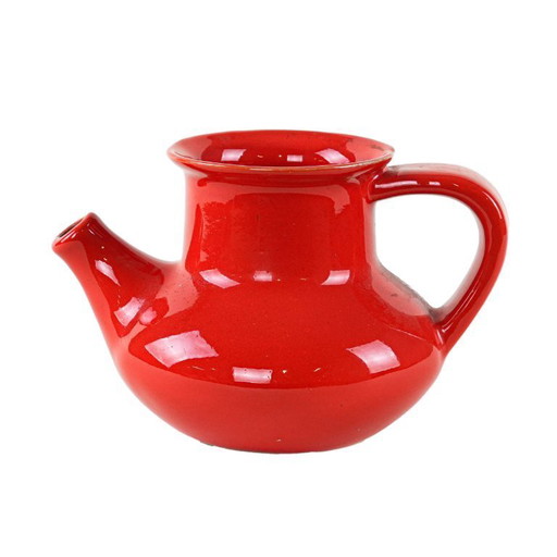 Jarra de cerámica roja, diseño danés, década de 1960, fabricada en Dinamarca.