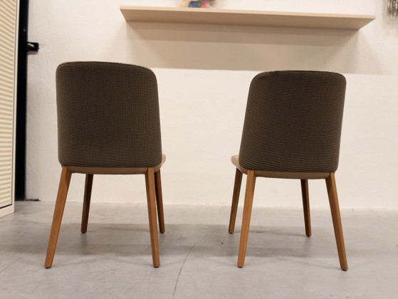 2 Montis Back me Up Chaises de salle à manger cuir marron tissu vert, Autre, Multicolore (photo 7 sur 9)