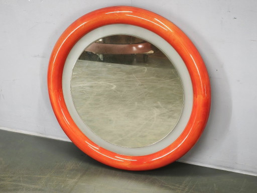 Italienischer Space Age beleuchteter runder Wandspiegel, 1970er Jahre