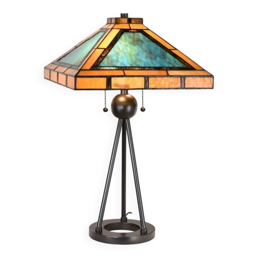 Quadratische Tiffany Art Deco Tischlampe