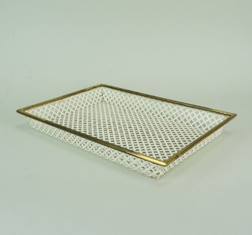 mid century modern TRAY, perforated metal and brass, attr. to mathieu mategot 1950s