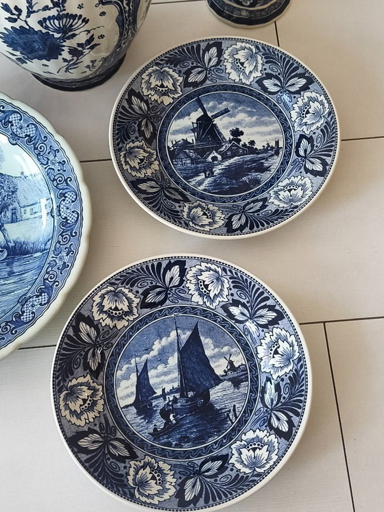 Image 1 of Juego de jarrones, tarro de jengibre y platos/platos de pared de Delft Blue Boch.