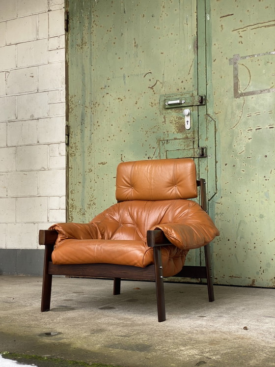Image 1 of PERCIVAL LAFER | Fauteuil lounge MP-41 en cuir cognac, fabriqué au Brésil, lot de 2, rare