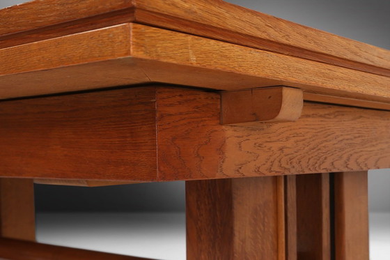 Image 1 of Table de salle à manger extensible Art déco en chêne massif, années 1940