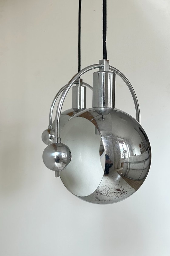 Image 1 of Coppia di lampade a sospensione vintage, metallo cromato, Francia 1960