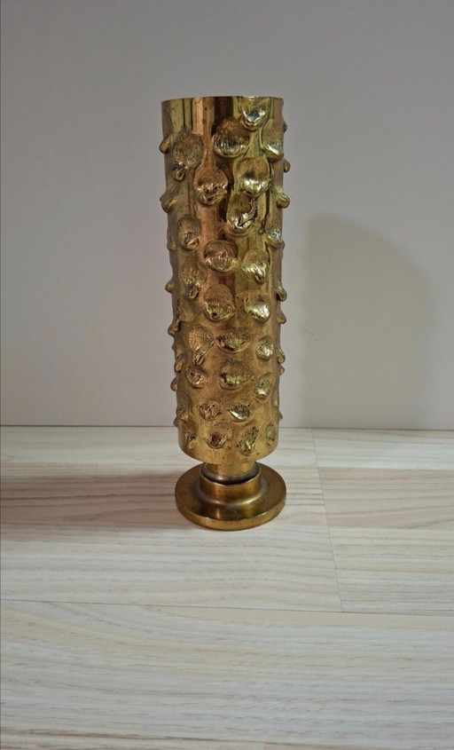 Vintage Brutalist Brass Vase - 60s/70s - Relief