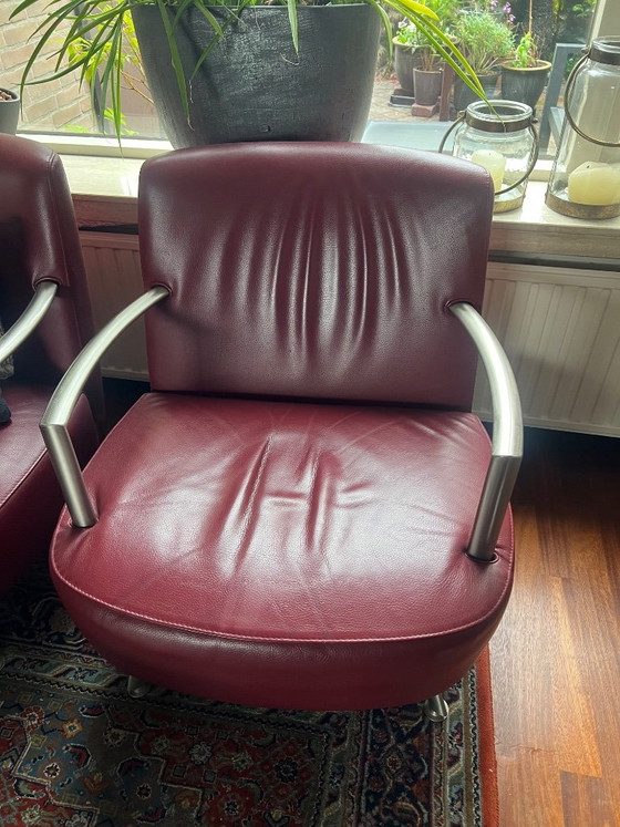 2 Fauteuils, Giulio Marelli, Cuir, Métal, Rouge (photo 4 sur 5)