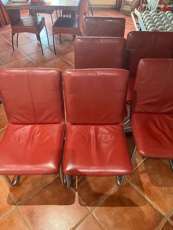 Image 1 of 6x designer dining chairs – leather & stainless steel – style Label Vandenberg