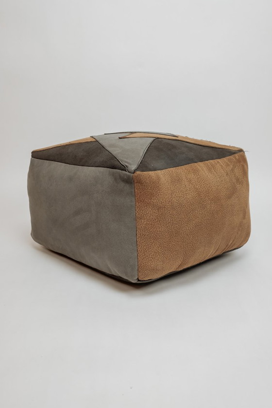 Image 1 of Vintage leather patchwork pouf