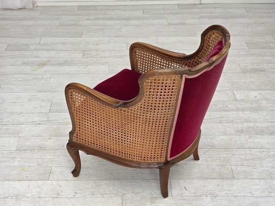 Image 1 of Fauteuil danois des années 1950, velours d'ameublement, bois de frêne, maille d'ameublement.