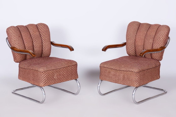 Set van twee originele Bauhaus-fauteuils, van O. Zoufalý, chroom, Tsjechië, jaren 1930 – Metal, Textile (photo 7 of 10)