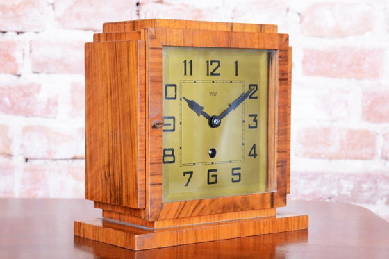 Orologio da tavolo Art Déco originale, Noce, Ottone, Vetro, Rilucidato, Ceco, Anni '20 – Kienzle, Glass (photo 10 of 10)