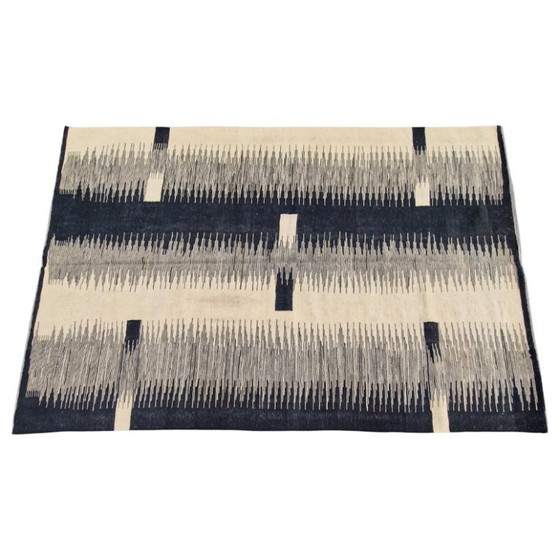 Handgeweven wollen kilimtapijt | Modern zwart-wit ikatdesign | Hedendaags platgeweven (246 x 173 cm) (photo 14 of 14)