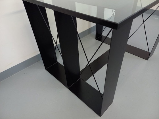 Image 1 of Vintage rectangular high table in glass and black metal from the 80s