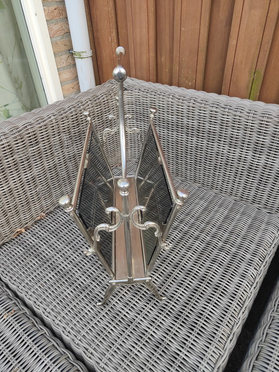 Image 1 of Vintage Magazine Rack of Brass and Glass Maison Bagues