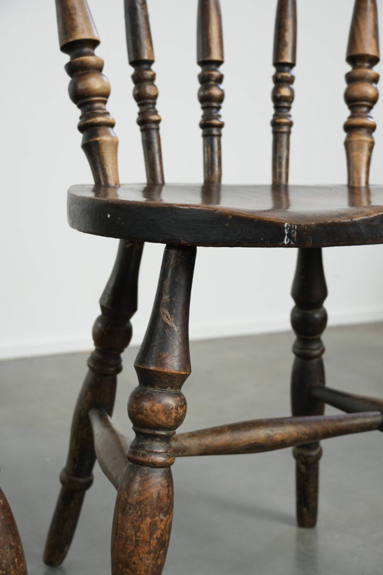 4x Antique English wooden Windsor pub/bistro chairs from the 19th century with a beautiful patina (photo 14 of 14)