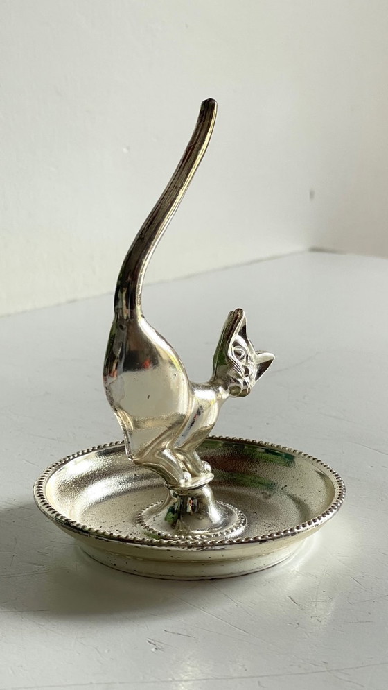 Image 1 of Zilverkleurig metalen katten sieradenbakje