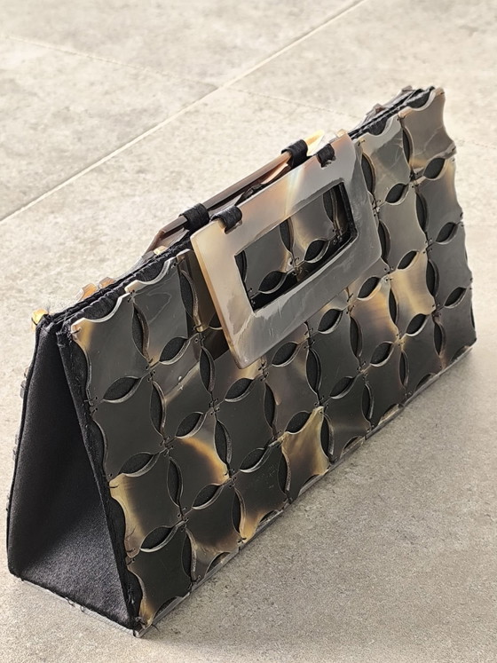 Mid-Century style geometric Lucite Clutch/handbag tortoise shell motif eyecatcher, Clutches, Plexiglass (photo 2 of 14)