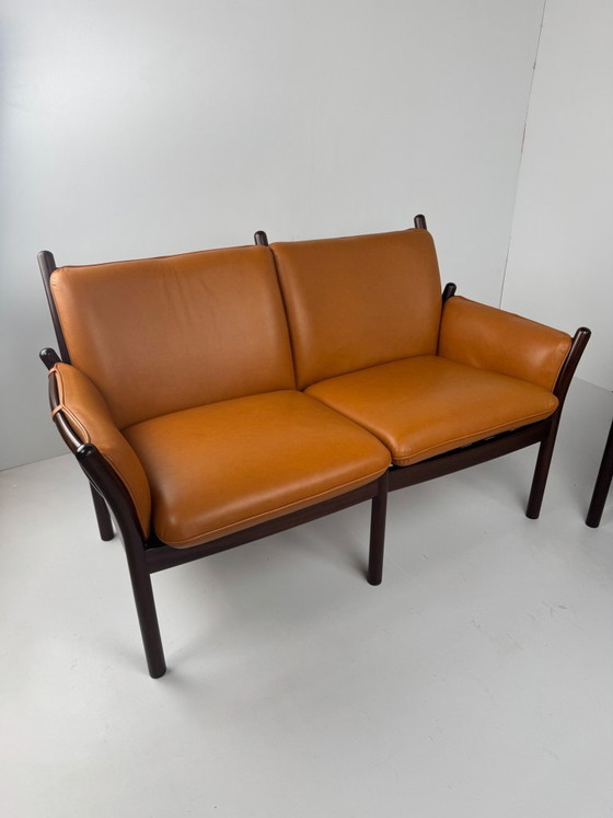 Genius Seating Set, Illum Wikkelsø, Denmark, c. 1960s, C.F.C. Silkeborg, Armchairs, Wood, Leather, Brown (photo 7 of 15)