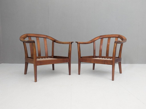 Mid-Century Wilhelm Knoll Cherry Wood Armchairs, Germany, 1960s
