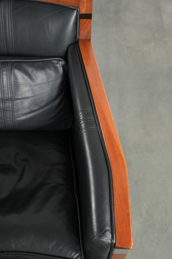 Image 1 of Black leather set of 2 Art Deco Schuitema design armchairs in good condition