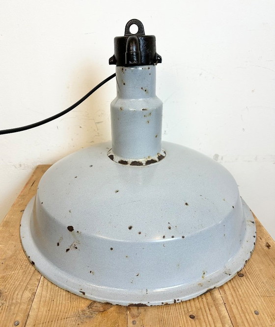 Image 1 of Large Industrial Midcentury Grey Enamel Factory Lamp, 1950s