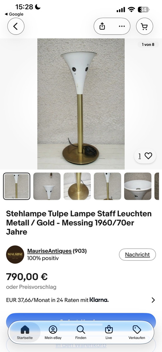Iconic vintage designer floor lamp: Staff Leuchten “Tulipan” in brushed brass (1970s) – Dimmable & (photo 12 of 12)
