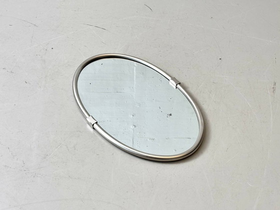 Image 1 of Oval retro wall mirror with aluminum frame, 1970s
