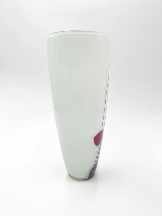 70s White Murano Glass Vase with Red and Black Decorations (photo 7 of 11)