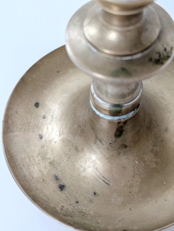 Image 1 of Set of 6 Vintage Brass Candleholders: Mixed-Height and Designs, Holiday Table