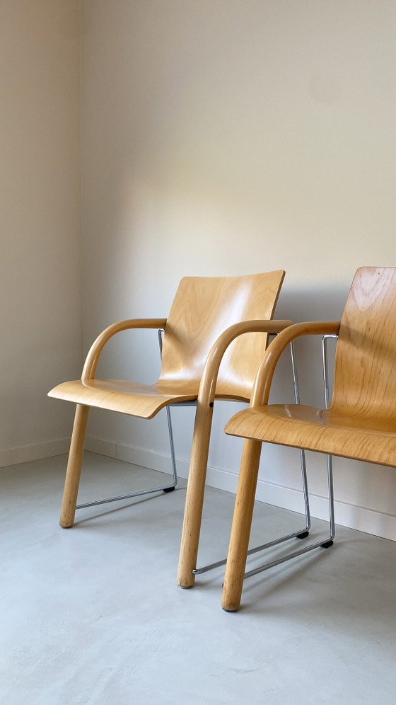 Twee Houten Thonet Stoelen – Eetkamerstoelen, Wood, Vintage (photo 3 of 9)