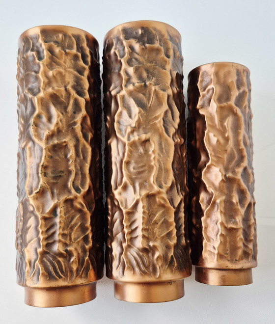 1970 Trio Brutalist Copper Vase, 3 pieces, large & rare (photo 2 of 7)