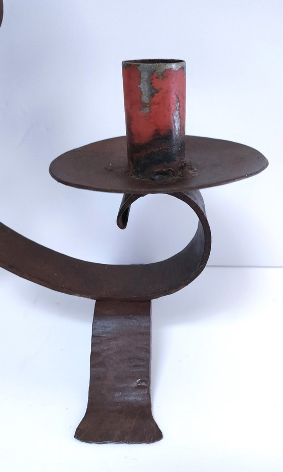 Image 1 of candeliere in ferro battuto con motivo a cuore patinato