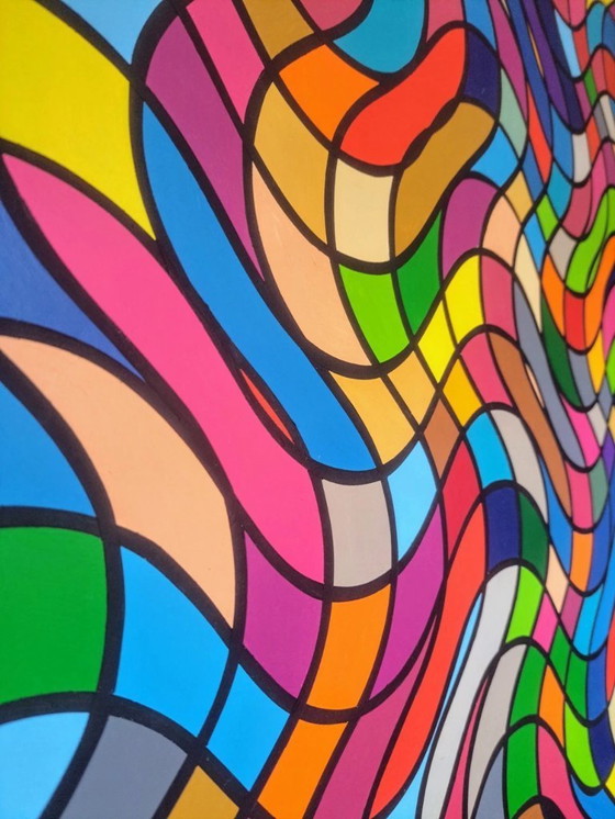 Image 1 of Tableau abstrait coloré "Million Colors" - peint à la main à l'acrylique sur MDF par Franklin van Dam (95x95 cm)