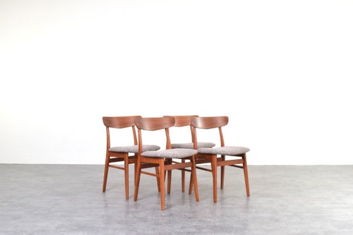 Mid-Century dänische Teak- & Woll-Esszimmerstühle von Farstrup, 1960er, 4er-Set