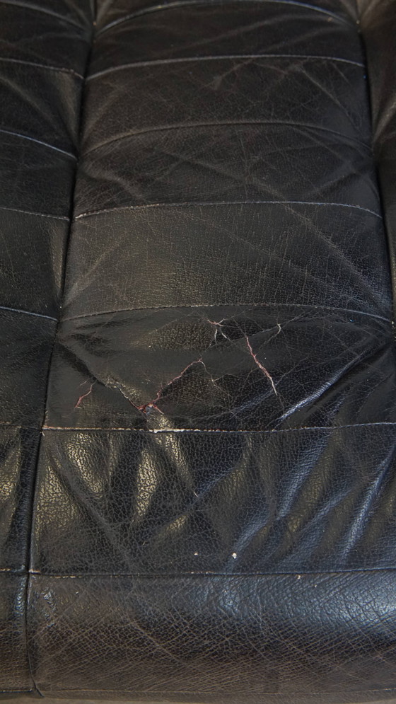 Image 1 of Grijze Lederen Vintage Design Fauteuil