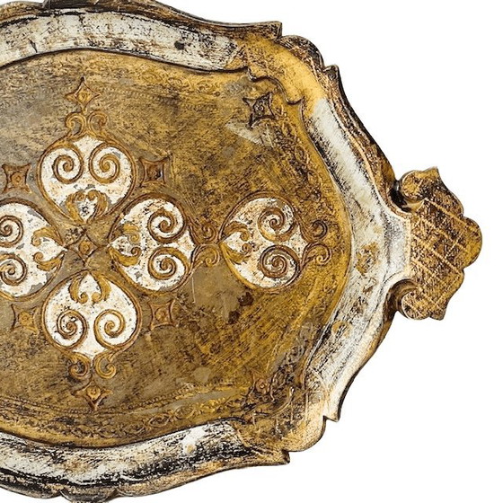 Image 1 of Vintage Florentine Tray gold mint green 1970s