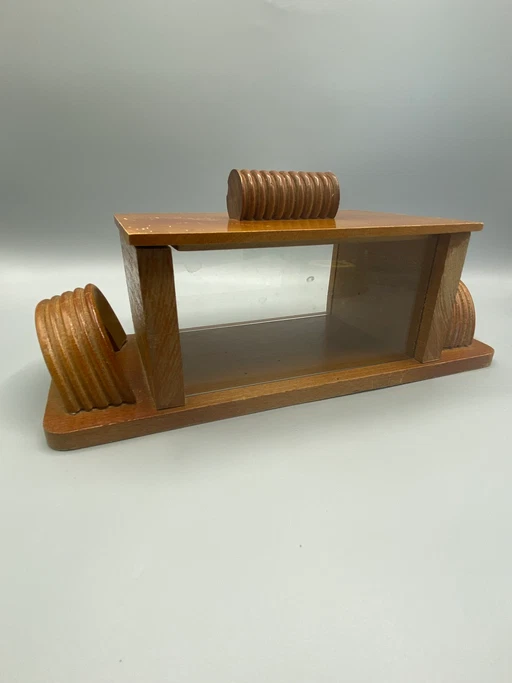 Art Deco Wooden Biscuit Box with Sliding Glass Lid – decoratieve objecten