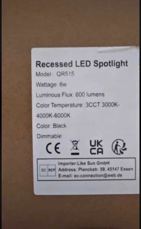 Image 1 of Spot LED encastré noir 6W 600 lumens 3000K