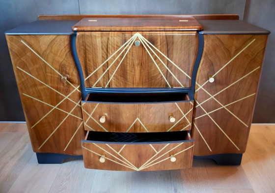 Image 1 of Mobile bar Art Déco vintage, restaurato con cura, antracite e noce