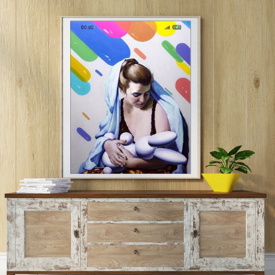 Original Oil Painting Pop Art Symbolism Eternal Baby, Paintings & Drawings, Canvas, White (photo 2 of 7)