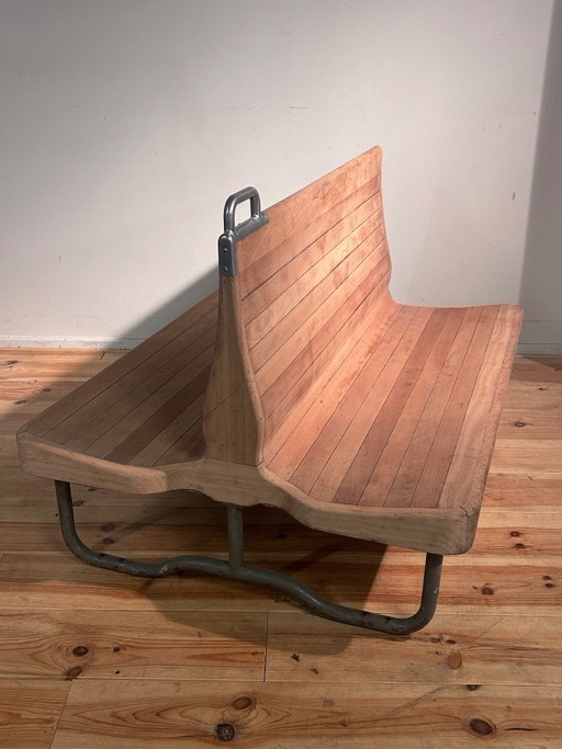 Vintage mid-century train bench