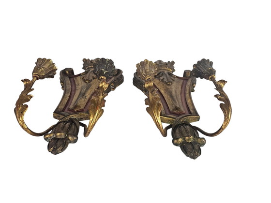 Image 1 of Palladio - Wall sconces (2) - Wood - Gilded - Italy - 3rd Quarter 20th Century