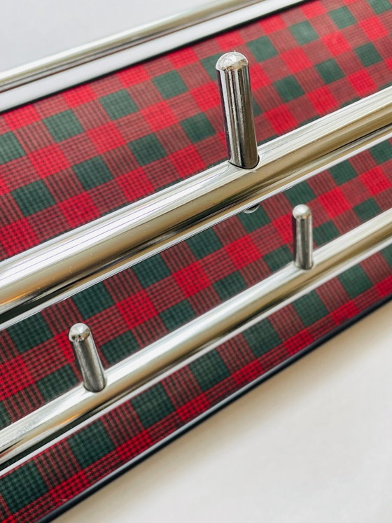 Coat Rack - Sleek Chrome, Red-Green Tartan - Mid-Century Flair, 1960s (photo 16 of 17)