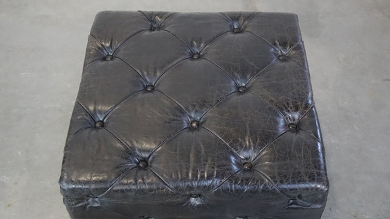 Image 1 of Large Black Square Chesterfield Hocker