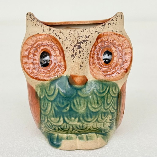 Vaso a forma di gufo in terracotta smaltata/ceramica