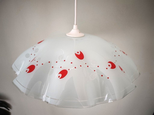 White Opaline Pendant Light with Red and Silver Floral Decoration – hanglampen, Glass (photo 2 of 10)